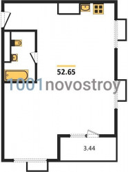 Двухкомнатная квартира 52.65 м²