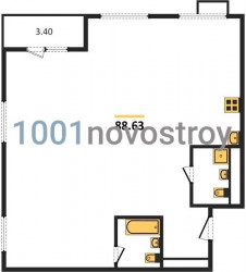 Трёхкомнатная квартира 88.63 м²