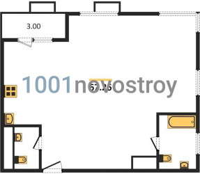 Двухкомнатная квартира 67.26 м²