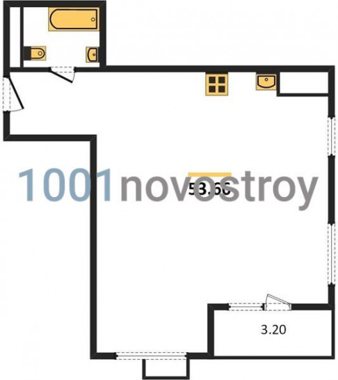 Однокомнатная квартира 53.66 м²