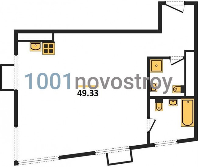 Однокомнатная квартира 49.33 м²