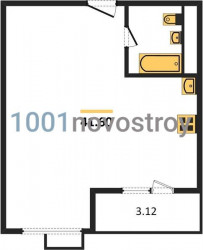 Однокомнатная квартира 41.6 м²