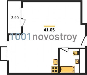 Однокомнатная квартира 41.05 м²