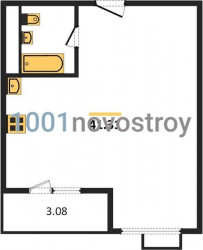 Однокомнатная квартира 41.31 м²